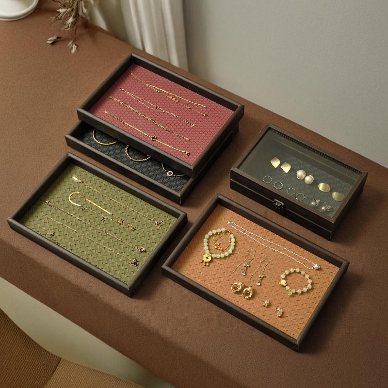轻奢高级首饰收纳盒家用客厅茶几饰品项炼手炼耳环长方形木质托盘