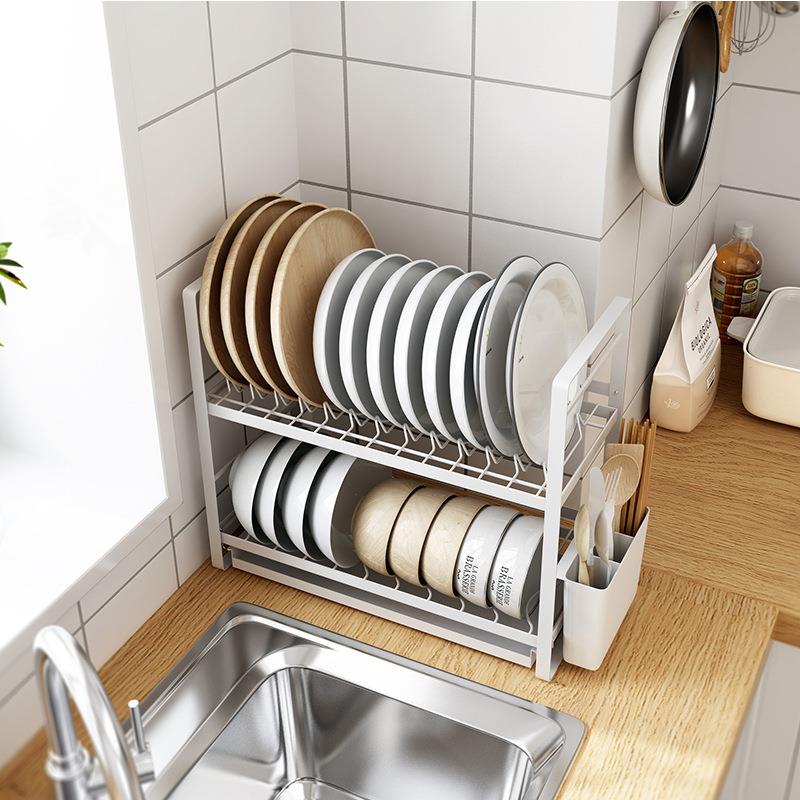 ins奶油风沥水碗碟架厨房台面收纳架家用多功能置物架餐具储物架