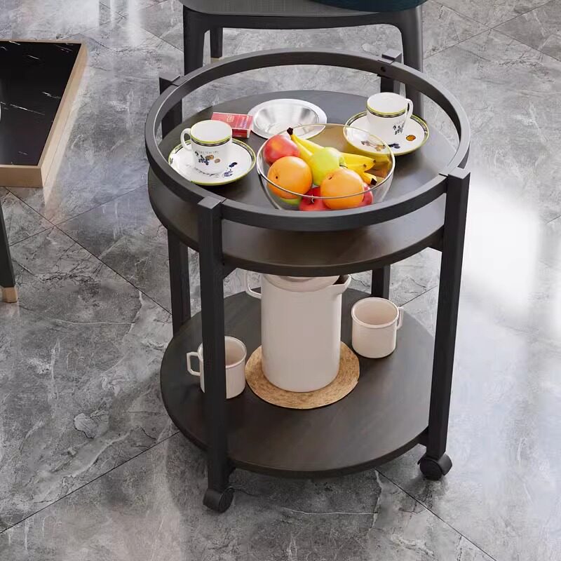 麻将桌茶几茶水架棋牌室专用边几麻将机带烟缸可移动双层圆茶水桌