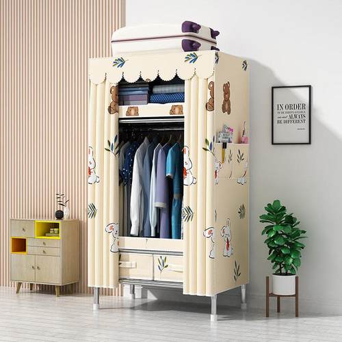 简易衣柜带抽屉小户型收纳大衣橱出租房用全钢架组装钢管布衣柜子