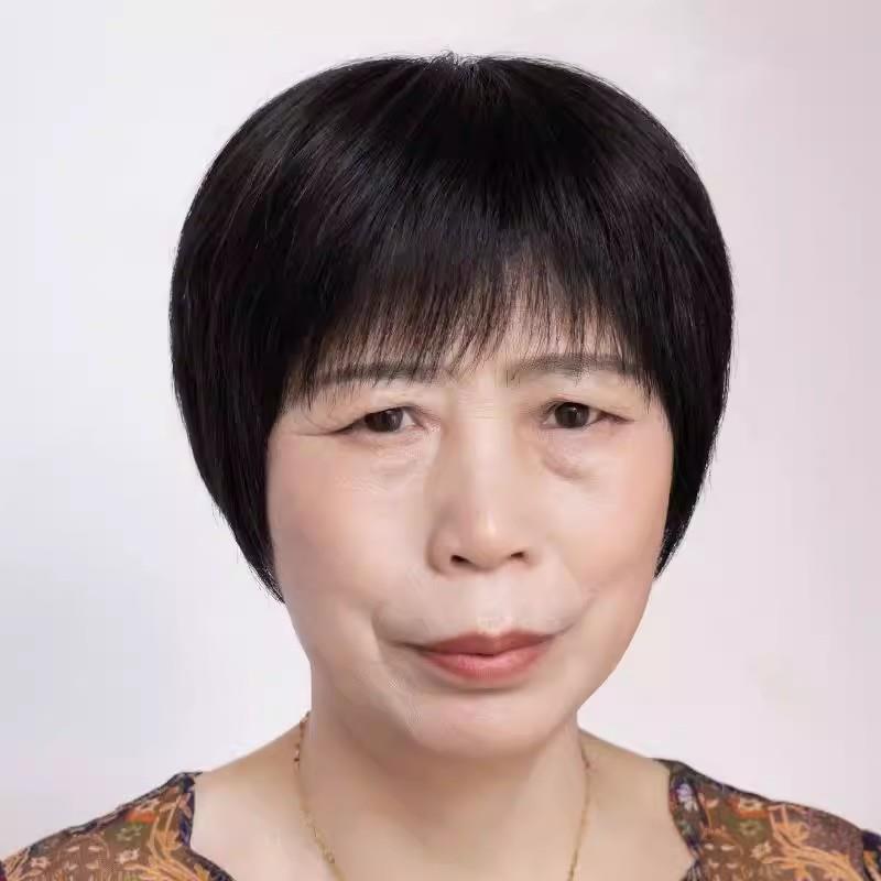 中老年假发全头套女真发全真人发薄款黑色短发妈妈化疗光头假头发
