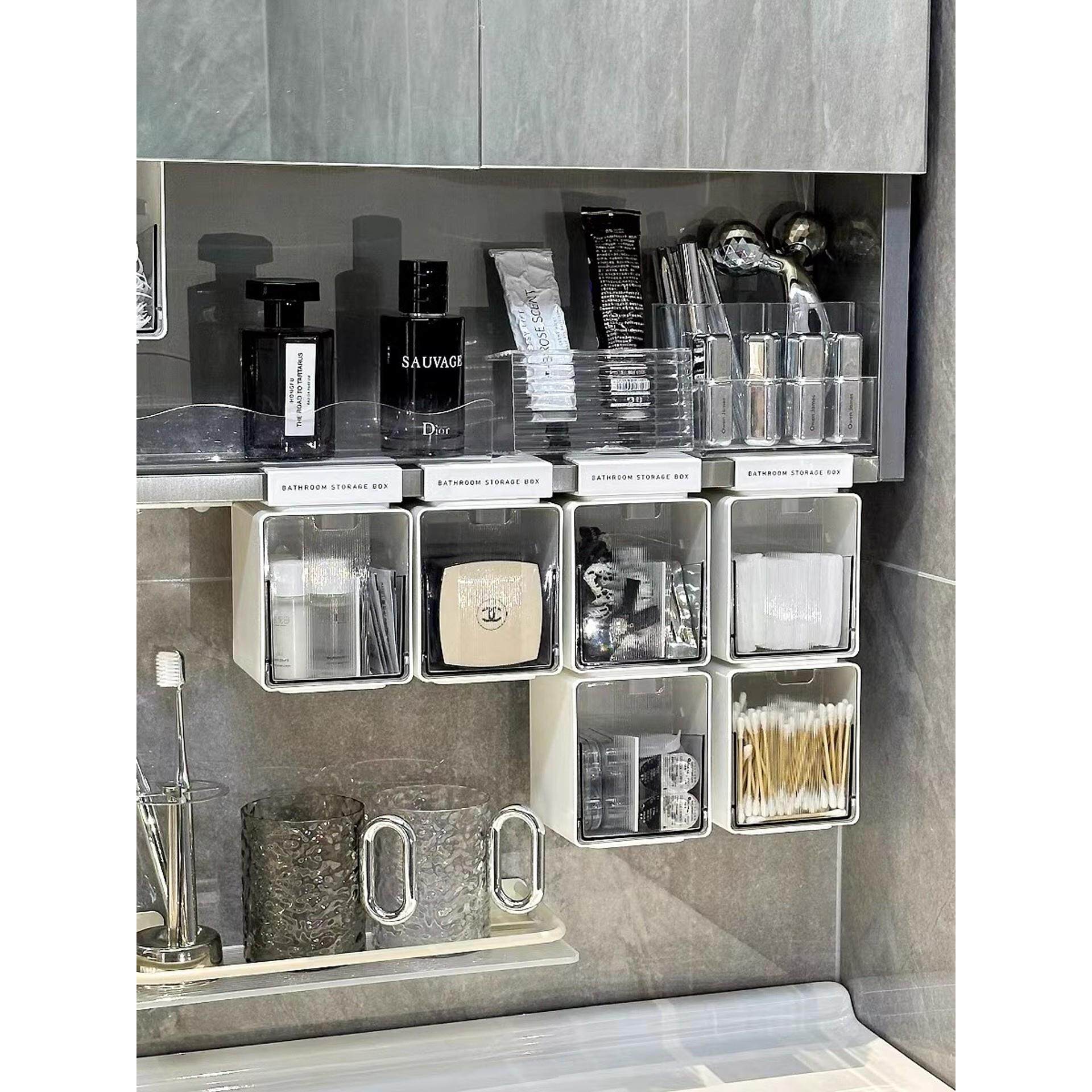 卫生间镜柜下挂篮悬挂化妆品收纳盒浴室柜镜子后棉签化妆棉置物架