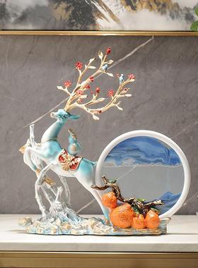 创意招财鹿乔迁家居装饰客厅电视柜玄关搬家礼物流沙画沙漏工艺品