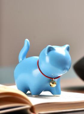 卡通猫铃铛陶瓷摆件可爱动物小猫咪家居桌面饰品轻奢送女朋友礼物