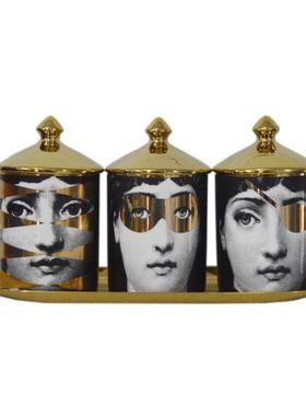 出口波普艺术人物金色带盖棉签罐储物收纳罐笔筒烛台家居装饰摆件