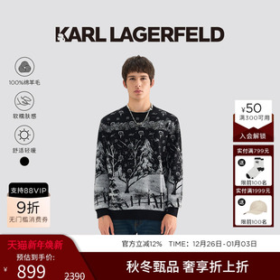 LAGERFELD 秋冬新款 100%绵羊毛 套头衫 老佛爷 雪景设计长袖 KARL