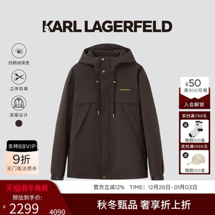 新款 KARL 户外风连帽羽绒服25冬季 90%鹅绒 老佛爷男 LAGERFELD
