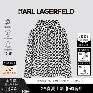 老佛爷男 新品 KARL LAGERFELD棋盘格连帽五金抽绳休闲夹克2026春季