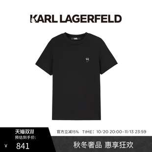 KARL LAGERFELD秋季时尚休闲经典小标合身男士短袖T恤老佛爷男装