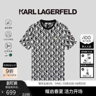 T恤老佛爷男装 KARL 老钱风KL钉珠纯棉短袖 新款 LAGERFELD卡尔夏季
