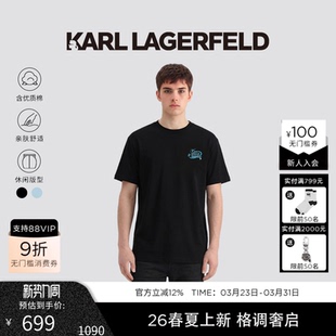 新品 T恤2026年夏季 老佛爷男 LAGERFELD棉质烫钻厚板印花短袖 KARL