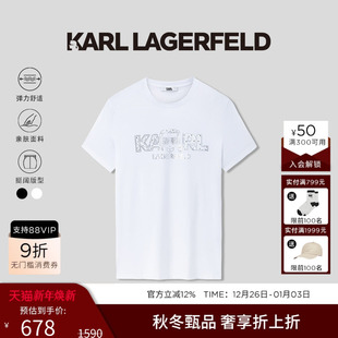 LAGERFELD夏季 T恤老佛爷男装 新款 钉珠潮男设计短袖 棉 KARL