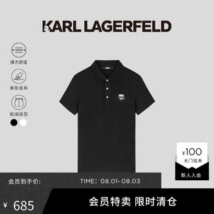 【季末折扣】KARL LAGERFELD夏季时尚绅士暗纹短袖POLO衫老佛爷