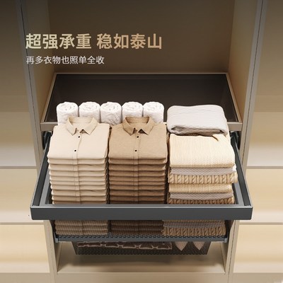 悍诺斯衣柜拉篮抽屉式密网拉篮滑轨内衣推拉篮衣帽间收纳伸缩裤架