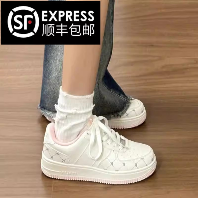 新款白粉色高颜值面包鞋女ins潮校园风小众滑板鞋增高防滑运动鞋
