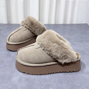 厚底雪地靴拖鞋女2025秋冬新款松糕底包头增高毛毛拖加厚加绒外穿