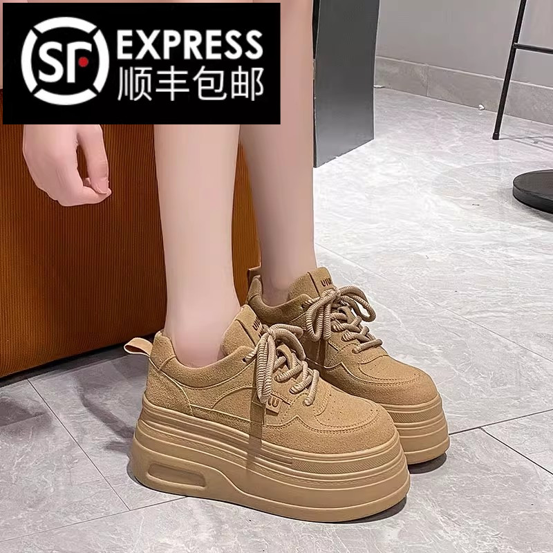 小个子厚底增高8c磨砂松糕面包鞋