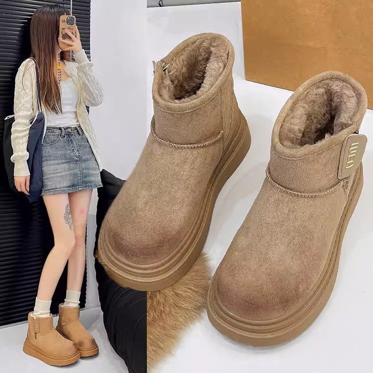 品牌特价厚底雪地靴女2025冬季新款皮毛一体加绒加厚保暖防滑棉鞋