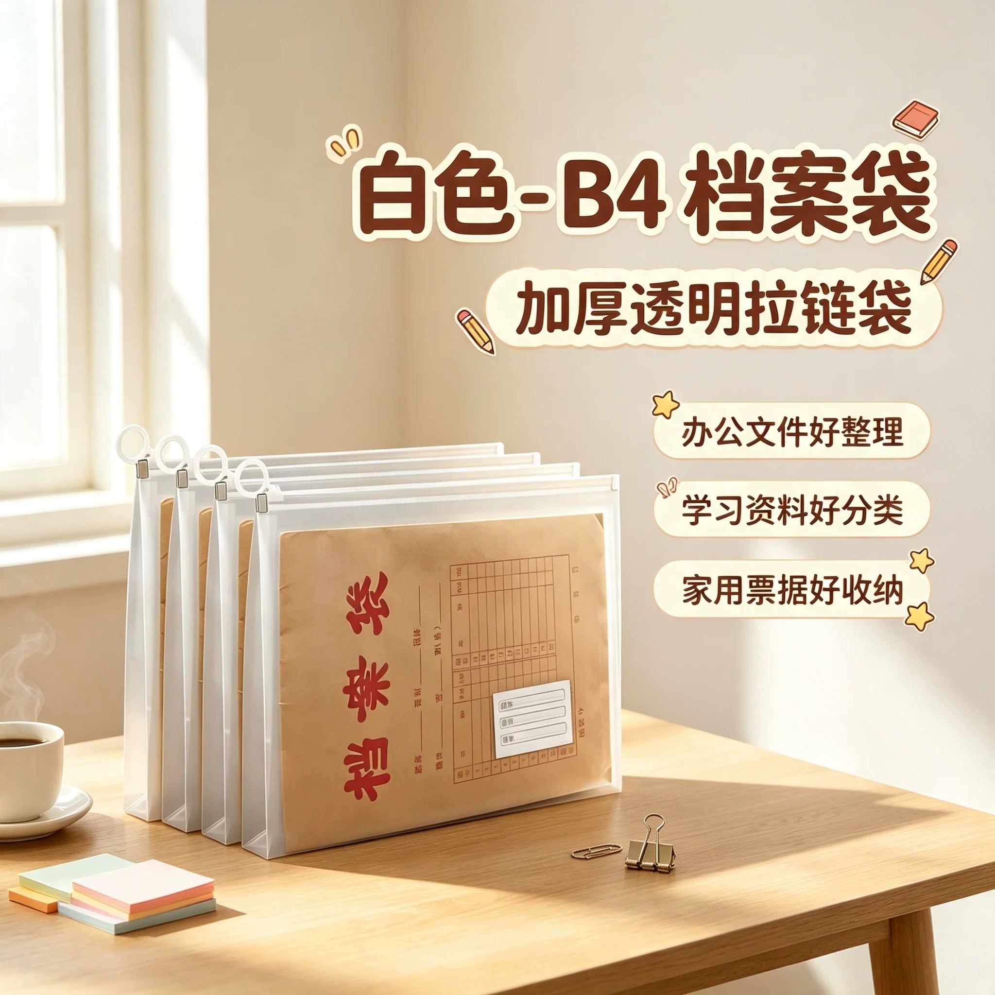 B4防水透明拉边档案袋加大号