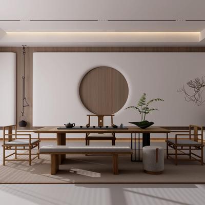 侘寂风实木茶桌椅组合书桌大板桌禅意办公室泡茶桌新中式功夫茶台