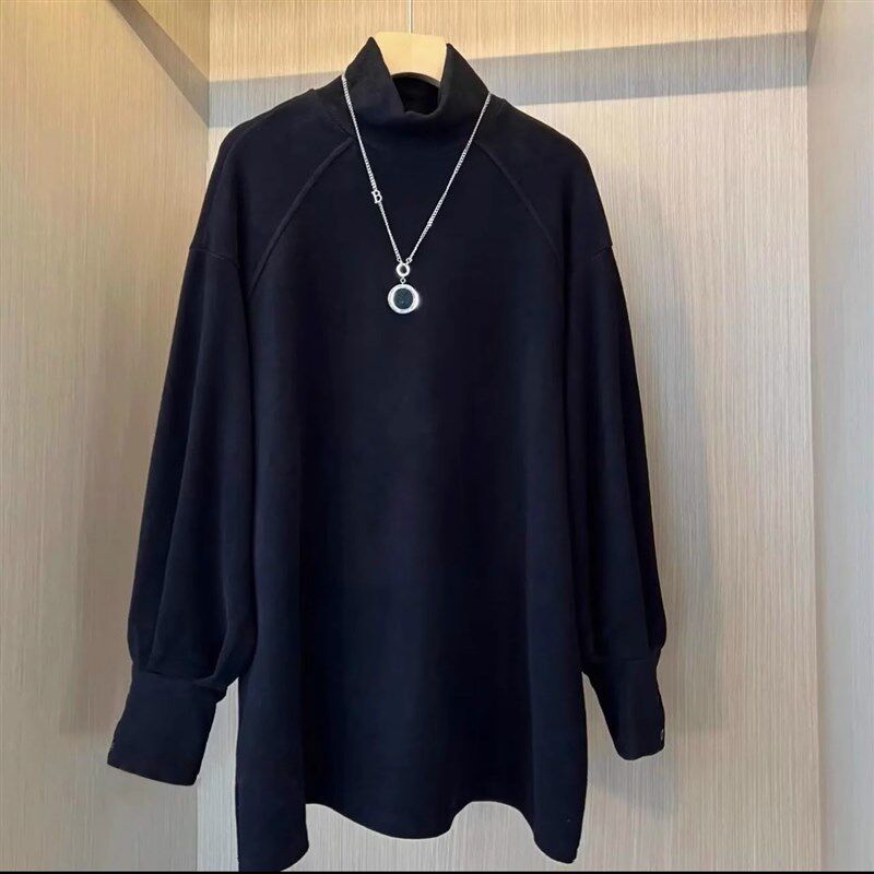 特大码300斤半高领打底衫男女秋冬季洋气内搭上宽松中长款长袖T恤