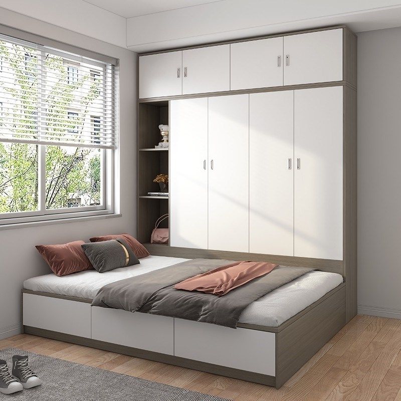 实木多层板侧柜床一体榻榻米床小户型单人床1.2米储物衣柜组合床,住宅家具,板式床,淘宝优惠券,粉丝福利购,淘宝优惠卷