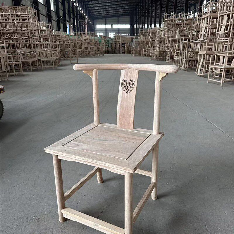 北榆木实木新中式餐椅学习椅扶手椅小圈椅休闲椅茶椅围椅白胚榫卯