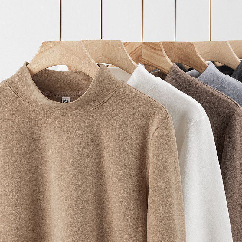 双面德绒打底衫男秋冬季保暖内衣加绒加厚白色内搭男士长袖T恤潮