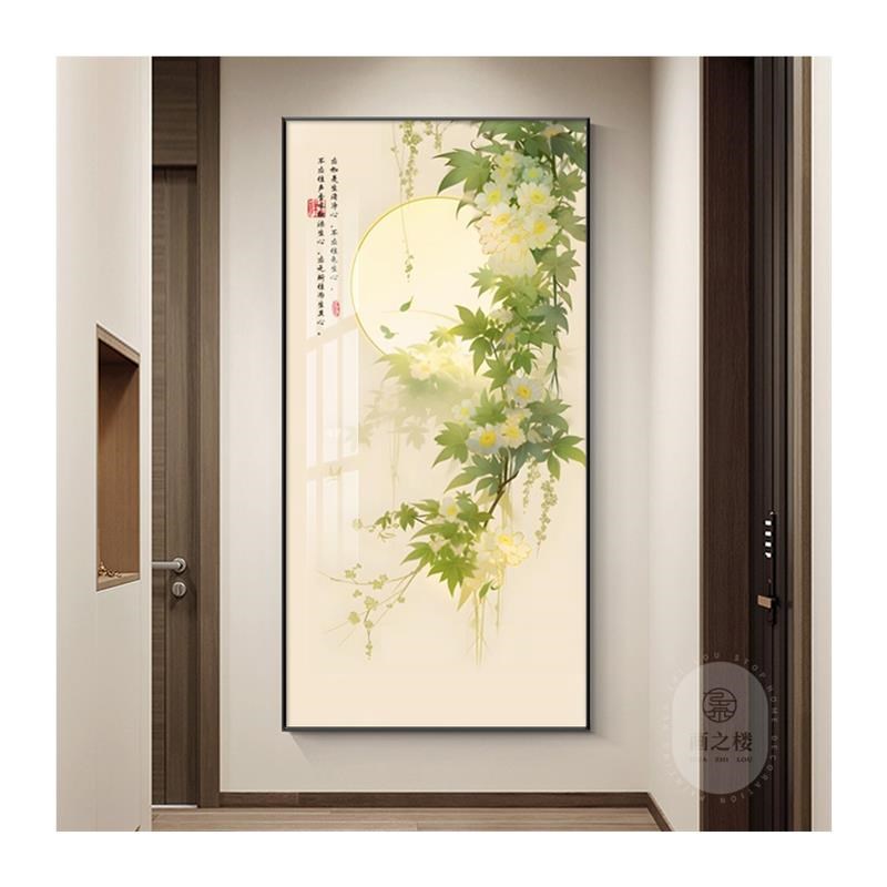 花开富贵牡丹花玄关装饰画新中式走廊过道挂画花鸟客厅入户门壁画