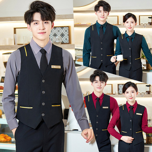 酒吧KTV服务员工作服酒店餐饮夜店C咖啡西餐厅马甲套装定制绣logo