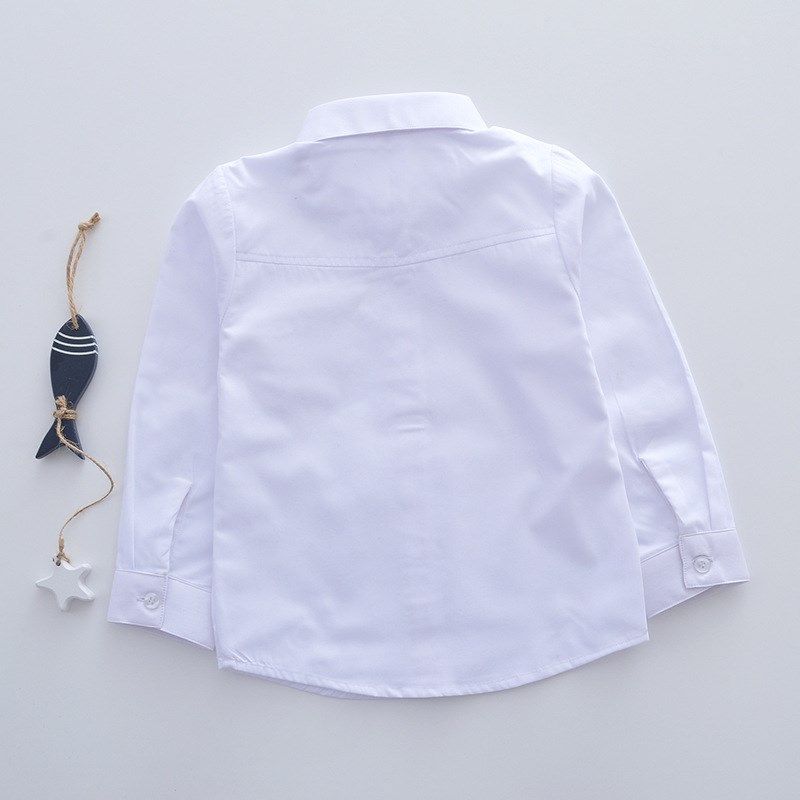 儿童白衬衫男童长袖打底衫钢琴主持人白色衬衣全棉小学生校服