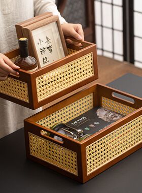 竹制藤编家具桌面收纳筐零食杂物化妆品编织收纳蓝储物整理收纳盒
