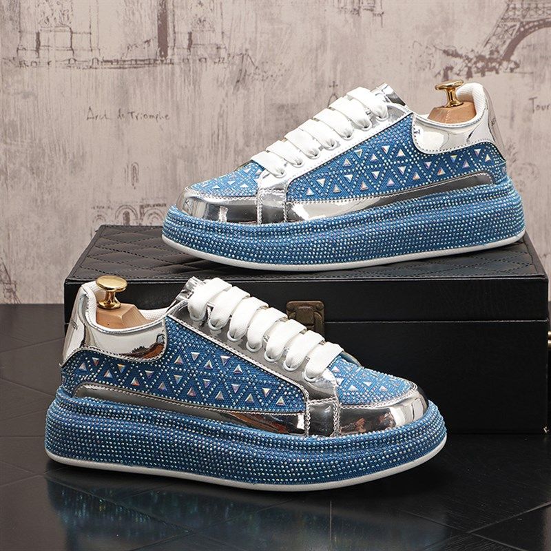 松糕鞋男厚底2024新款水钻厚底休闲鞋增高发型师潮男鞋子白色单鞋