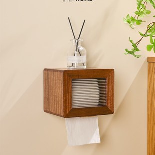 家用实木卷纸盒卫生间厕所抽纸盒壁挂免打孔卫生纸亚克力置物架子