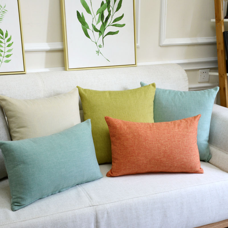 简约现代纯色亚麻抱枕套不含芯沙发靠垫办公室腰枕床头靠背垫定制