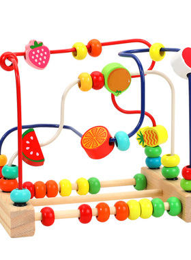 婴儿童多功能绕珠益智积木玩具水果三档木制绕珠儿童0-3-6岁玩具