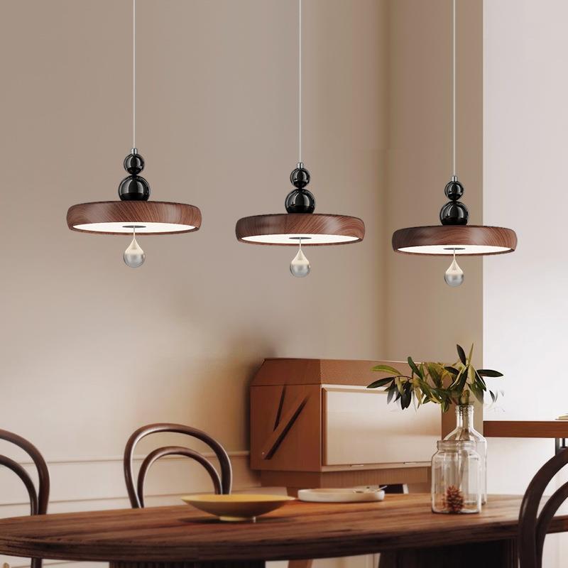 餐厅吊灯中古风木纹家装一字长条三头吊线灯简约现代高级感饭厅灯