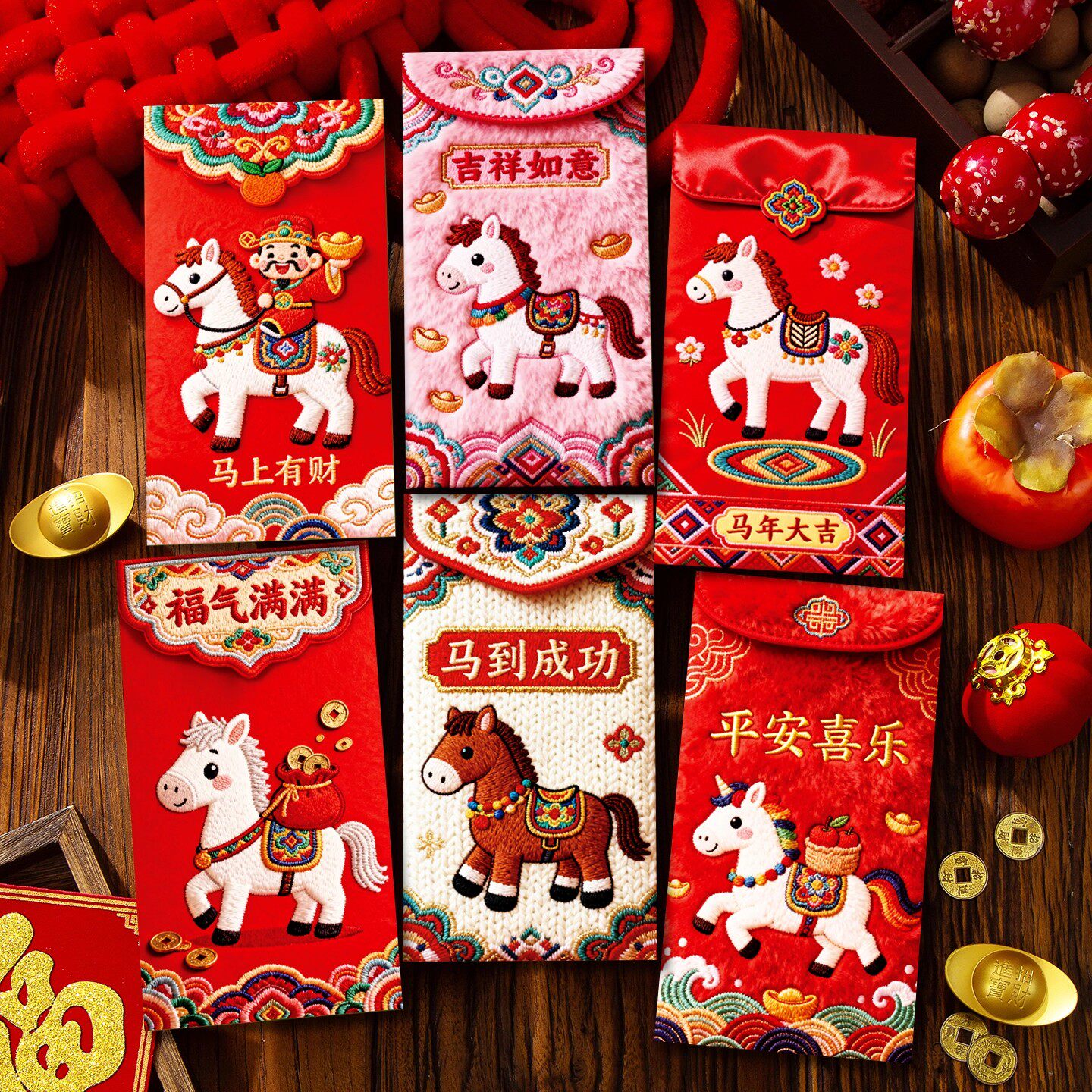 新款2026马年平面刺绣卡通红包