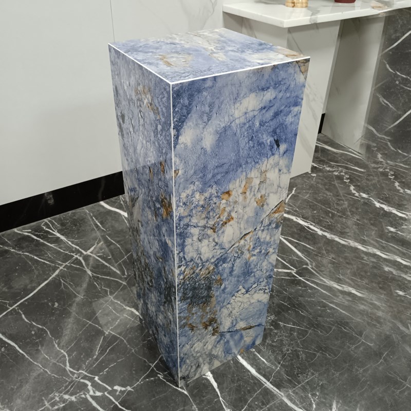 大理石花架摆件酒店别墅客厅玄关落地装饰蓝色石材摆件Z底座增高