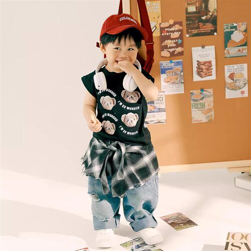 儿童摄影服装美式潮童牛仔男孩艺术照拍照服装影楼拍摄主题道具