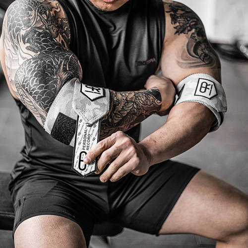 PR护肘健身轮子哥迷彩专业可调节缠绕绑带训练健美V力量举绑肘卧