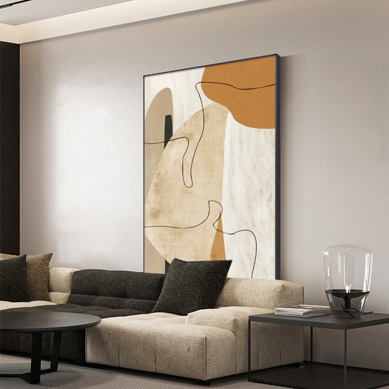 石来运转客厅装饰画现代风寓意好挂画侘寂风沙发背景墙抽象氛围画