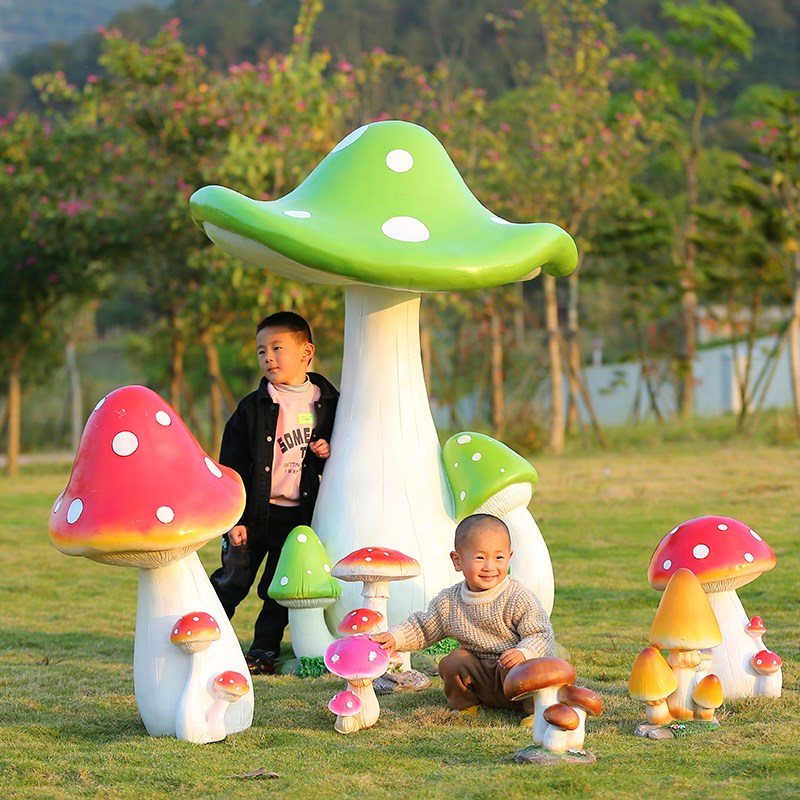 花园庭院卡通蘑菇植物摆件幼w儿园景区装饰玻璃钢草坪景观仿真雕