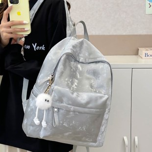 时尚百搭PUe软皮书包女大学生上课通勤背包小众设计感旅行双肩包