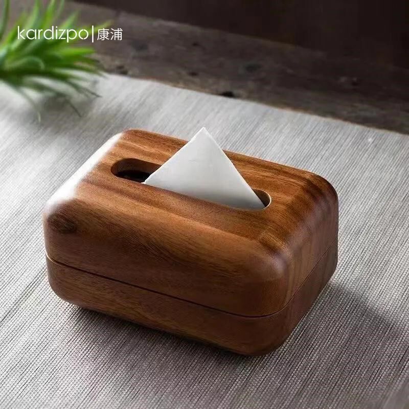 实木胡桃木色原木卫生纸盒饭厅客厅家用茶几纸巾盒饭店酒店覆古面