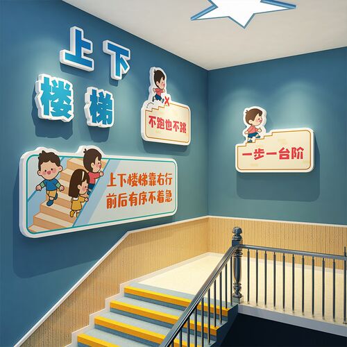 幼儿园楼梯扶手墙面装饰环创板主题成品午托管班文化台阶改造贴纸