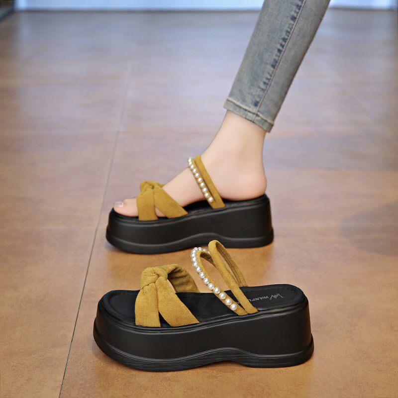 两穿厚底凉拖鞋女夏外穿2025新款小个子增高7厘米凉鞋松Y糕小码33