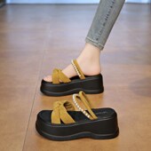 两穿厚底凉拖鞋 松Y糕小码 女夏外穿2025新款 小个子增高7厘米凉鞋
