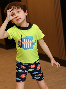 新款儿童a泳衣男童分体三件套 ins潜水鱼宝宝中小童男孩游泳衣