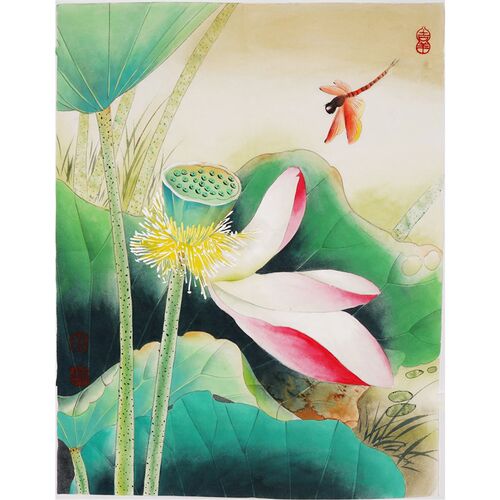 小品工笔画手绘国画餐厅玄关装饰画牡丹荷花中式字画秦薇精而美04